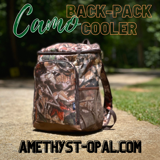 Camo Back-Pack Cooler (WATER-TIGHT WITH STORAGE!) - Amethyst & Opal 