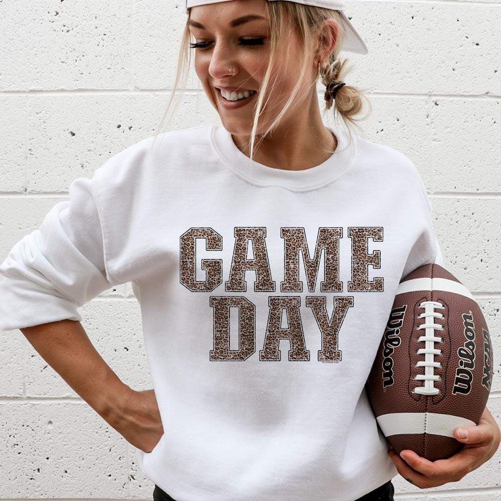 Gameday Leopard Print - White or Black fleece lined sweatshirt - Amethyst & Opal 