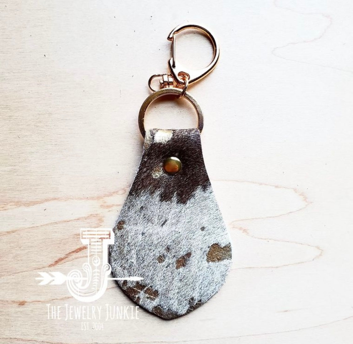 Authentic Leather Hair-On Keychain in Mixed Metallic - Amethyst & Opal 