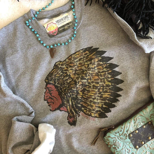 LEOPARD INDIAN CHIEF SWEATSHIRT - Amethyst & Opal 