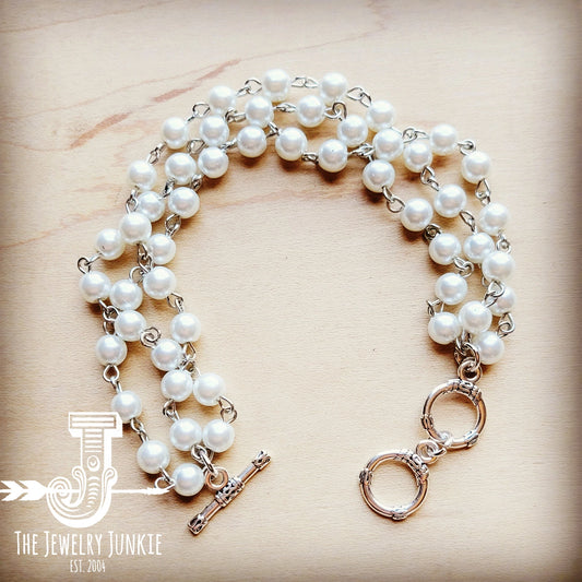 Pearl Triple Strand Bracelet - Amethyst & Opal 