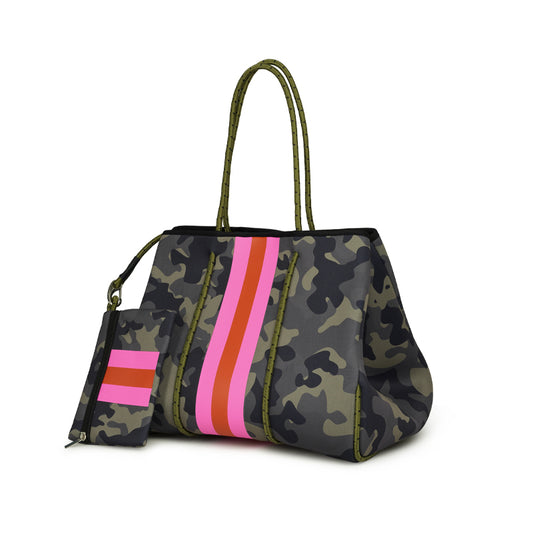 THE LEANN - PINK STRIPE CAMO NEOPRENE BAG - Amethyst & Opal 