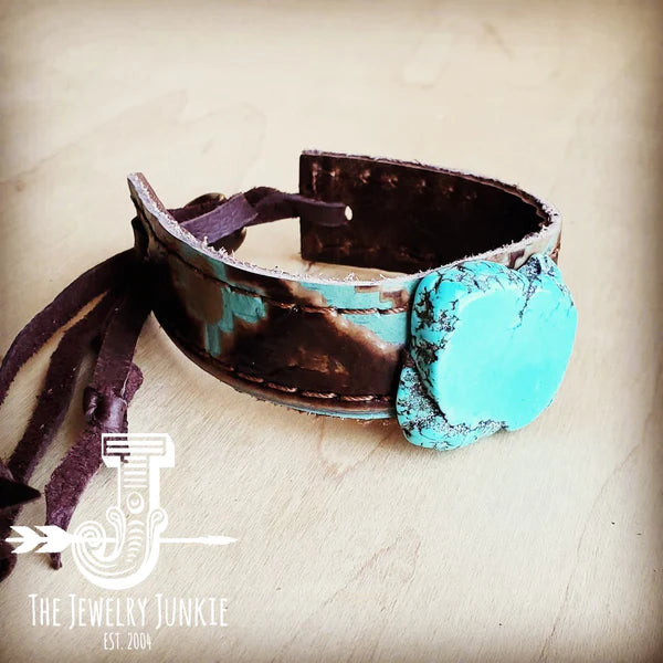 Leather Cuff with Turquoise in Blue Navajo