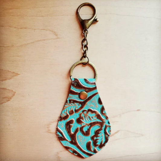 Authentic Leather Keychain Cowboy Turquoise - Amethyst & Opal 