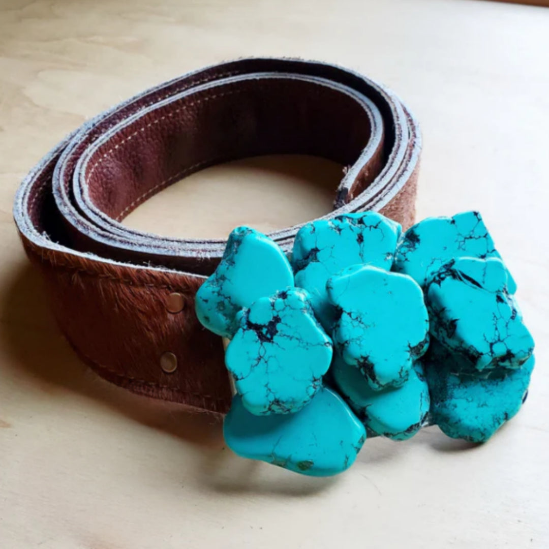 Turquoise Slab Belt Buckle - Amethyst & Opal 