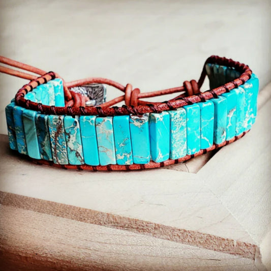 Woven Regalite Stacked Stone Bracelet-Turquoise - Amethyst & Opal 