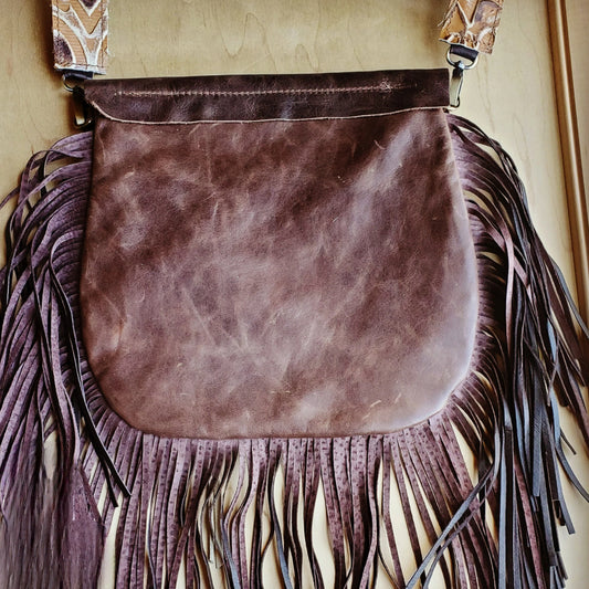 Leather Sienna Laredo Handbag w/ Flap and Braid Accent