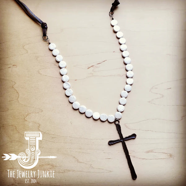 Genuine Shell Pearl Coin Necklace with Large Copper Cross Pendant ...
