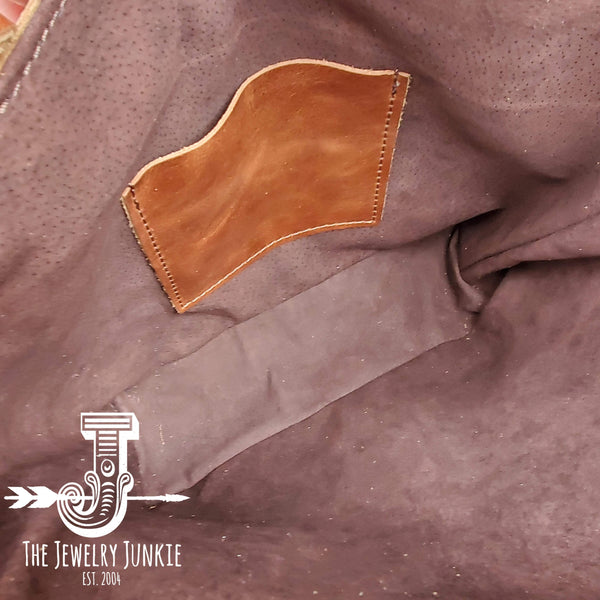 Genuine Leather Bucket Handbag w/ Braided Tassel Fringe - Amethyst & Opal 