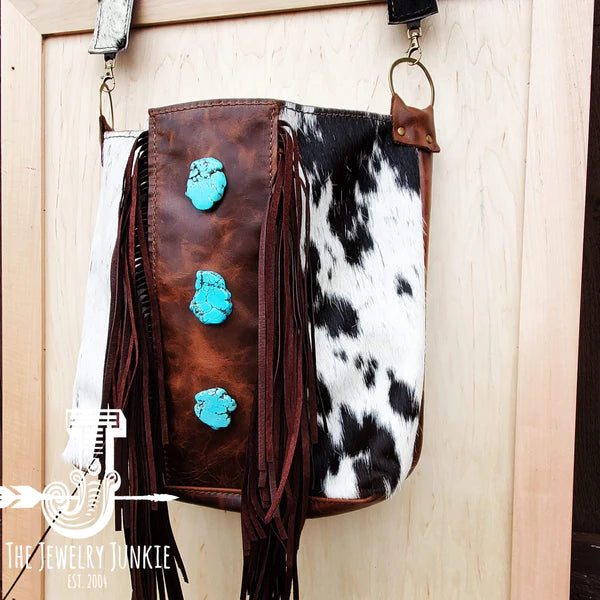 Women's Tejas Leather Fringe Handbag | Best Women's Leather Handbag | Women's Leather & Turquoise Handbag