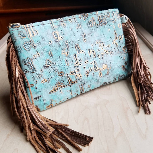 Turquoise Metallic Leather Clutch Handbag - Amethyst & Opal 
