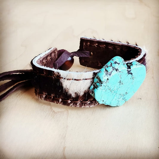 Leather Cuff w/ Turquoise & Brindle
