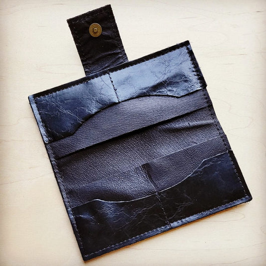 Distressed Black Leather Wallet w/ Snap