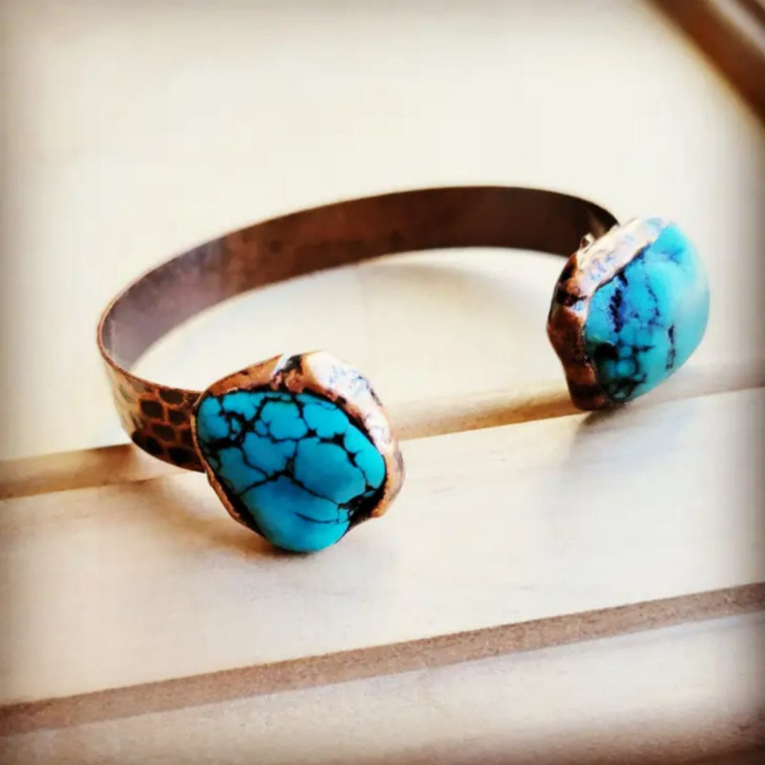 Copper Bangle Cuff with Natural Turquoise