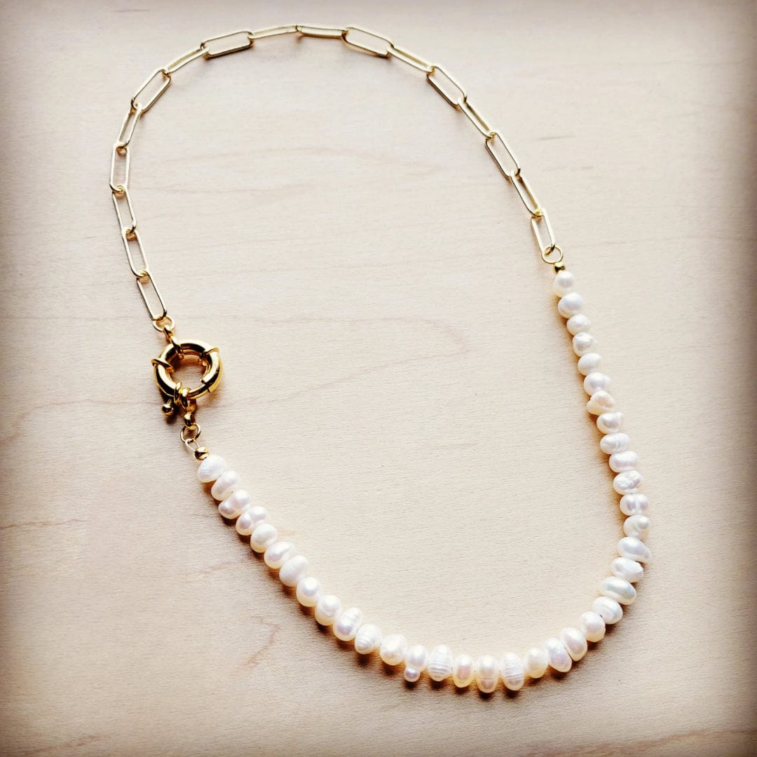 Genuine Freshwater Pearl & Gold Chain Necklace