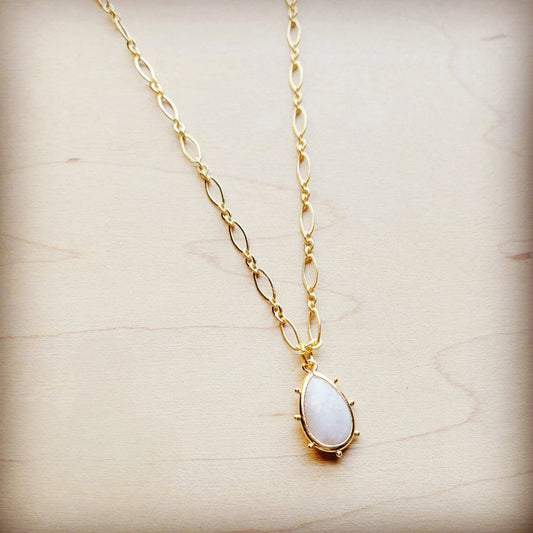 Matte Gold Necklace with Genuine Moonstone Pendant