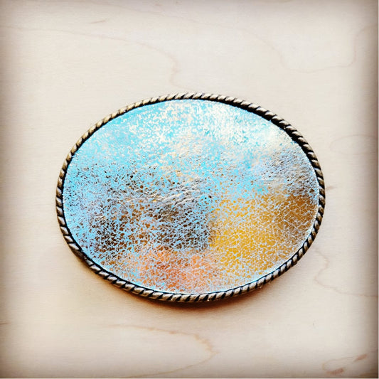 Heavy Metal Turquoise Leather Belt Buckle