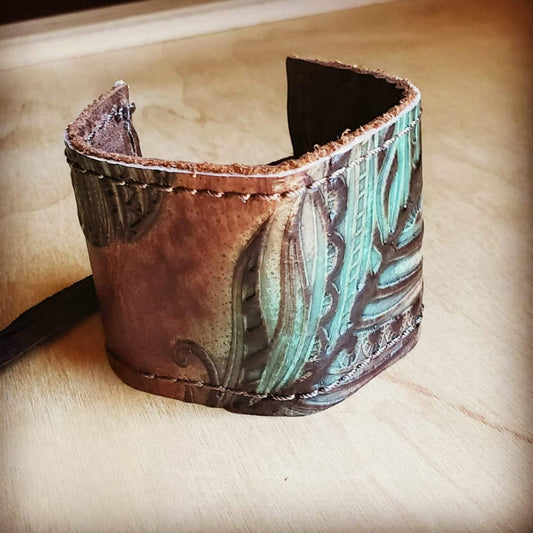 Leather Cuff in Turquoise Feather