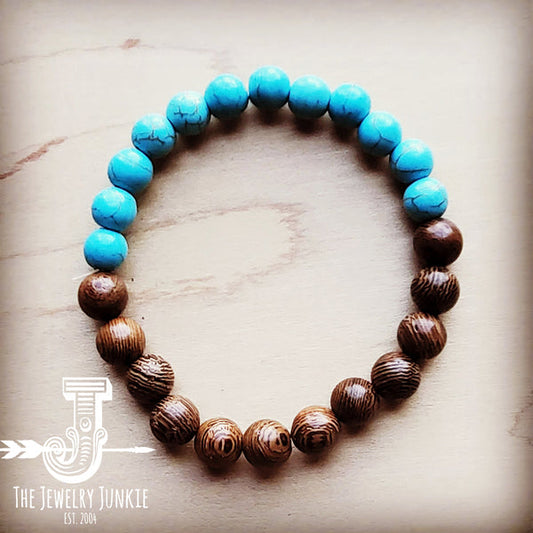 Bracelet Bar-Turquoise and Wood Stretch Bracelet - Amethyst & Opal 