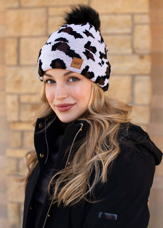 White Leopard Pom Hat