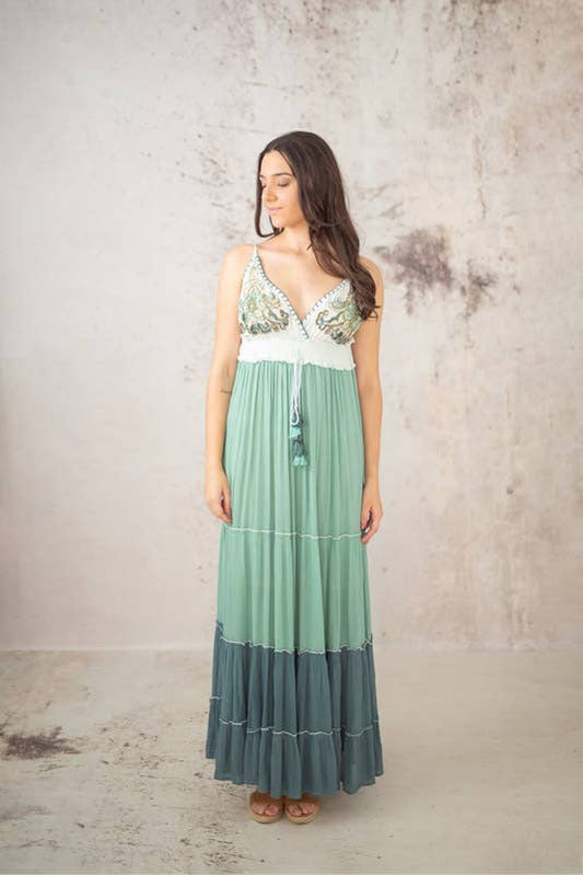 Megan Aqua Spanish Handmade Flowy Dress