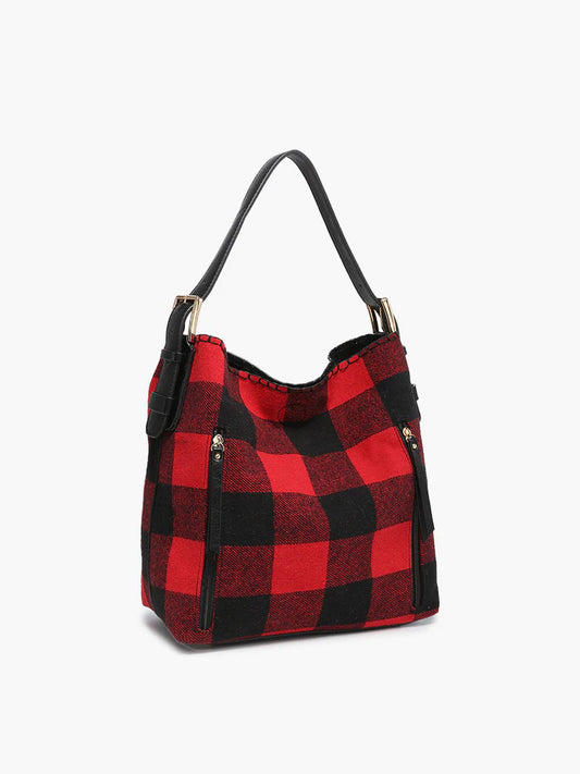 Red & Black Plaid Hobo Bag