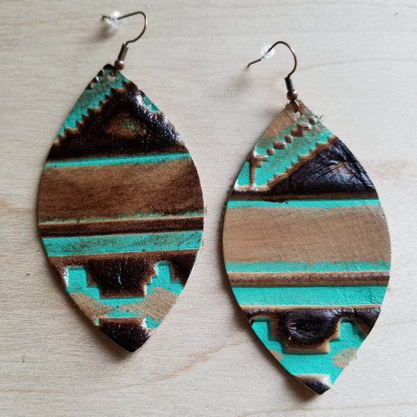 Leather Oval Earrings in Navajo - Amethyst & Opal 