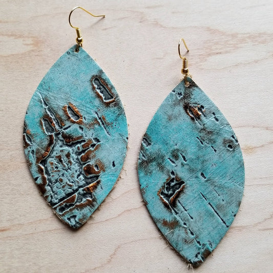 Leather Oval Earrings in Turquoise Metallic - Amethyst & Opal 